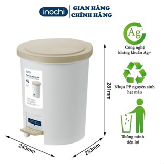 Thùng rác nhựa nắp tròn đạp chân Inochi có lõi Nắp thông minh, tiện dụng 6L/12L