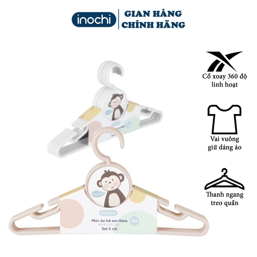 Combo 5 Móc quần áo dành cho Trẻ Em Hara 188 INOCHI đa năng thông minh với thiết kế tiện lợi