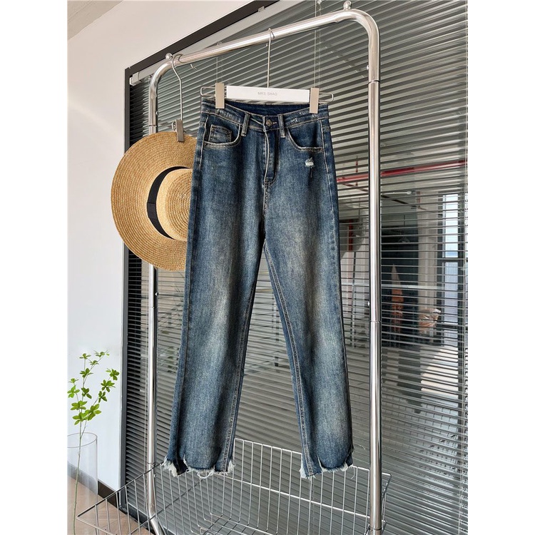 Quần Jean Nữ Lưng Cao Có Khóa Kéo Phong Cách Retro Mới