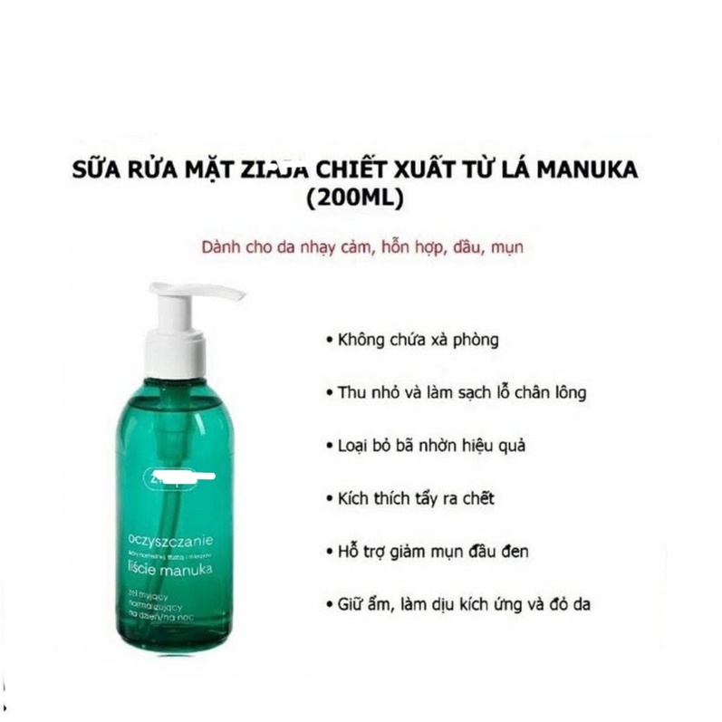 Sữa rửa mặt Ziaja Manuka 200ml cho da dầu mụn