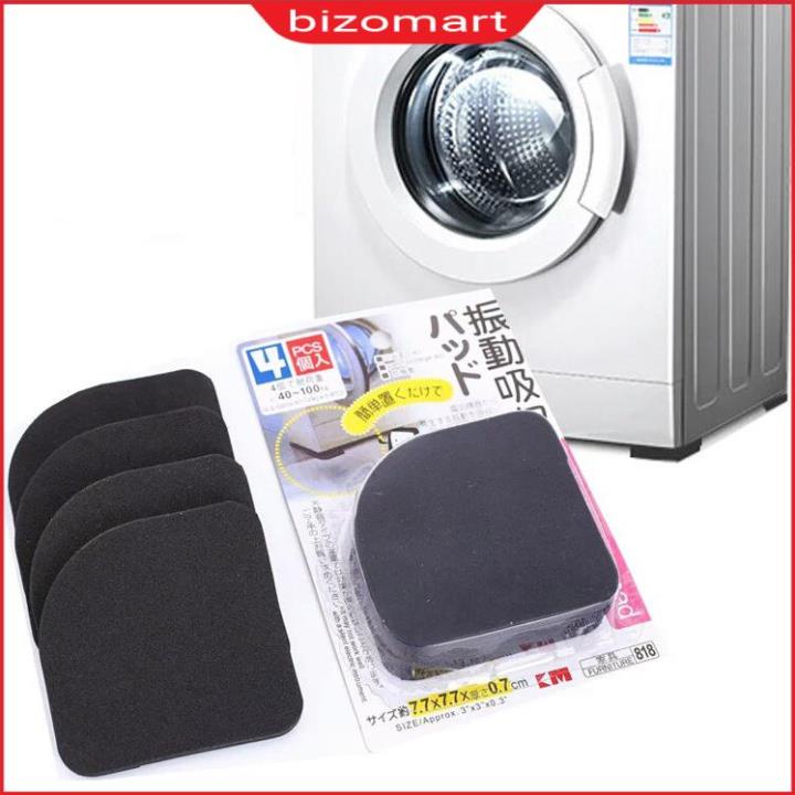 Bộ 4 miếng Đệm chân máy giặt, tủ lạnh chống rung giảm ồn, Đệm xốp kê chân máy giặt tủ lạnh Bizomart