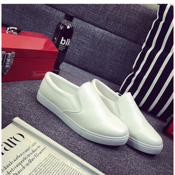 𝔹𝕆𝕊𝕊 𝕊ℍ𝕆𝔼𝕊 ⚜️ Giày DA nam lười slip on đế bằng đi học đi chơi thoáng khí G16 TRẮNG thời trang mẫu mới [ BÁN ĐÚNG