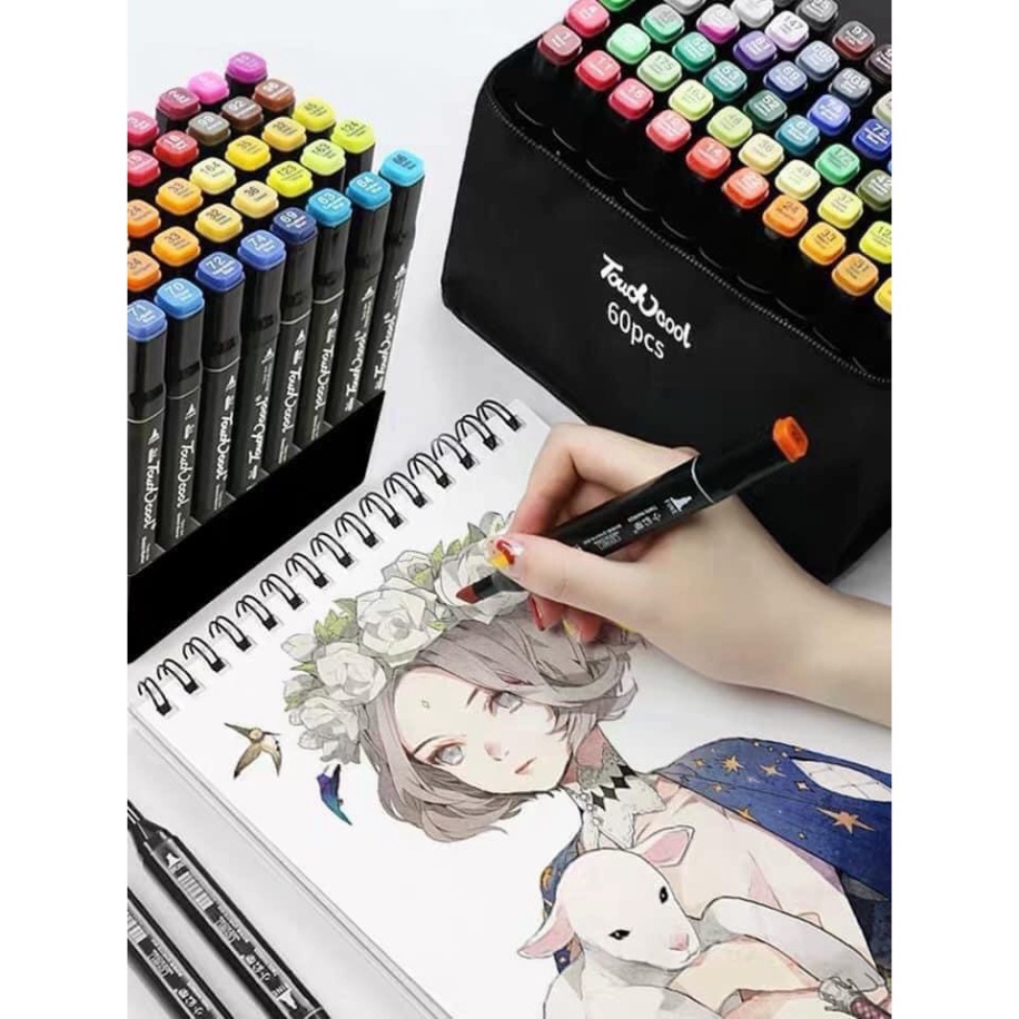 Bút Màu Dạ Marker 48 Cây Touch tặng kèm túi - Hộp Bút Dạ 48 Cây Cực Kỳ Tiện Lợi Đa Màu Sắc Cho Bé