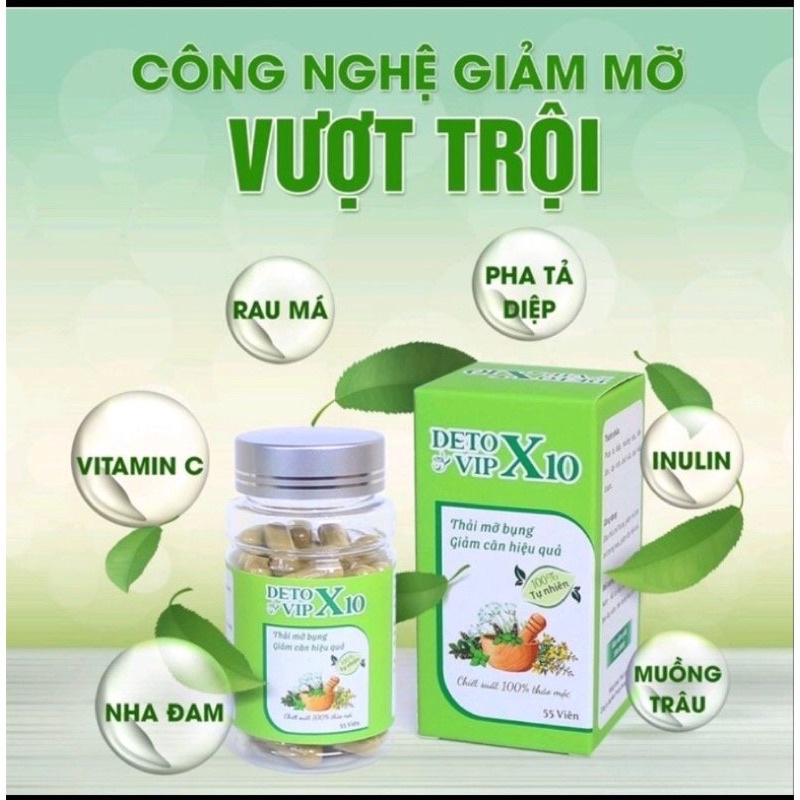 Giảm Cân Thải Mỡ Detox Vip X10 Hộp 55v [ Bao Giảm Nhanh ]