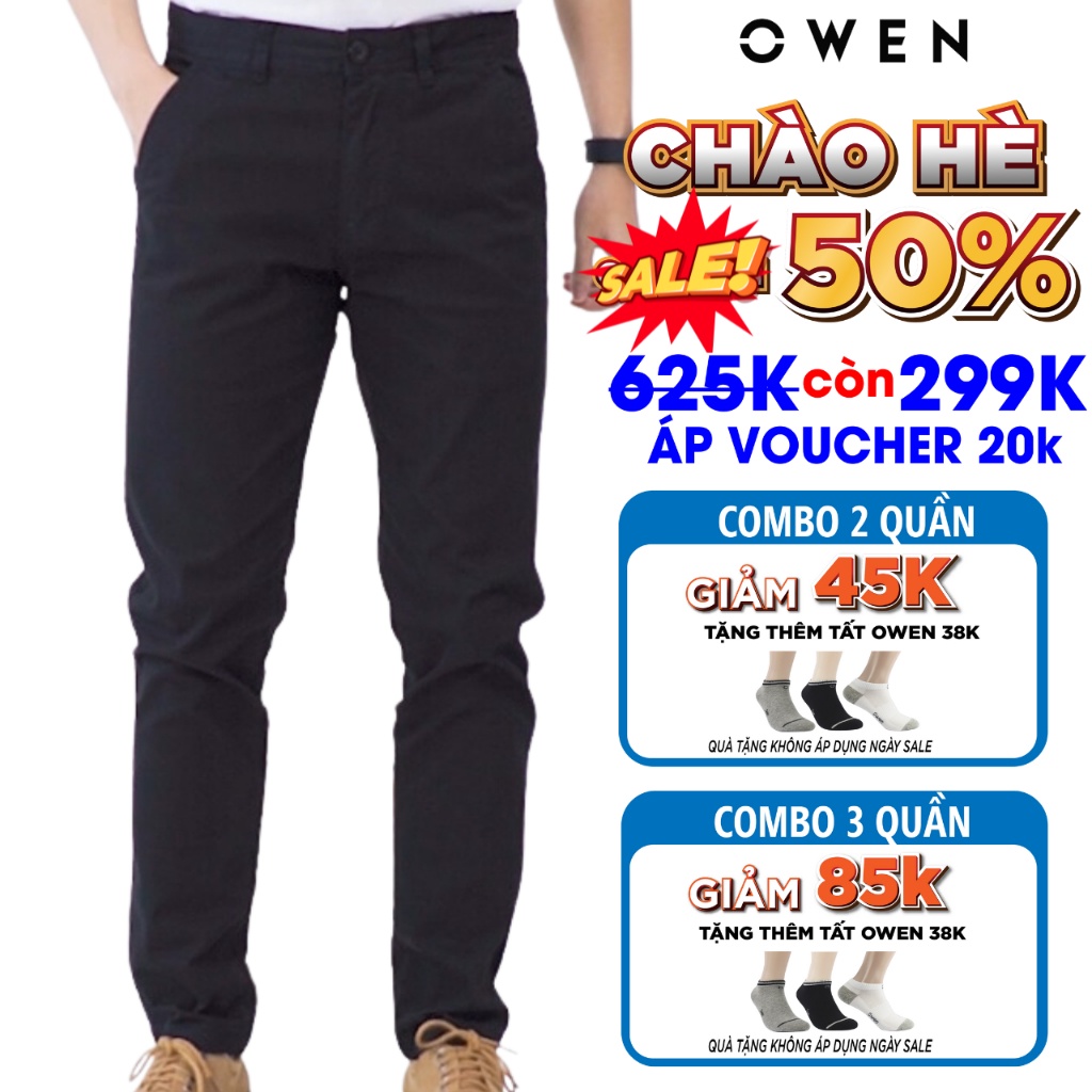 Quần kaki nam OWEN chuẩn hãng màu đen, chất kaki cotton cao cấp co giãn, form đứng dáng ôm nhẹ trẻ trung, năng động