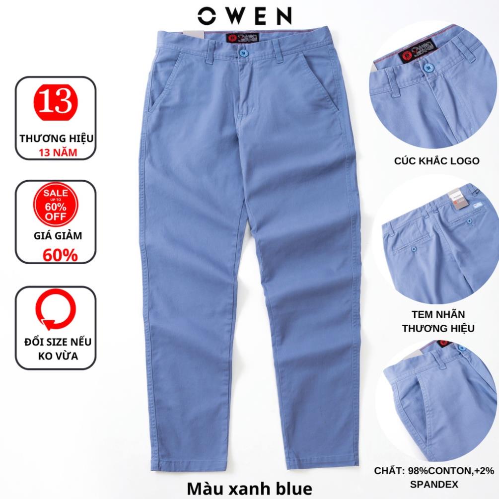 Quần kaki nam OWEN chuẩn hãng màu xanh Blue, chất kaki cotton, cao cấp, co giãn, form đứng dáng slimfit trẻ trung