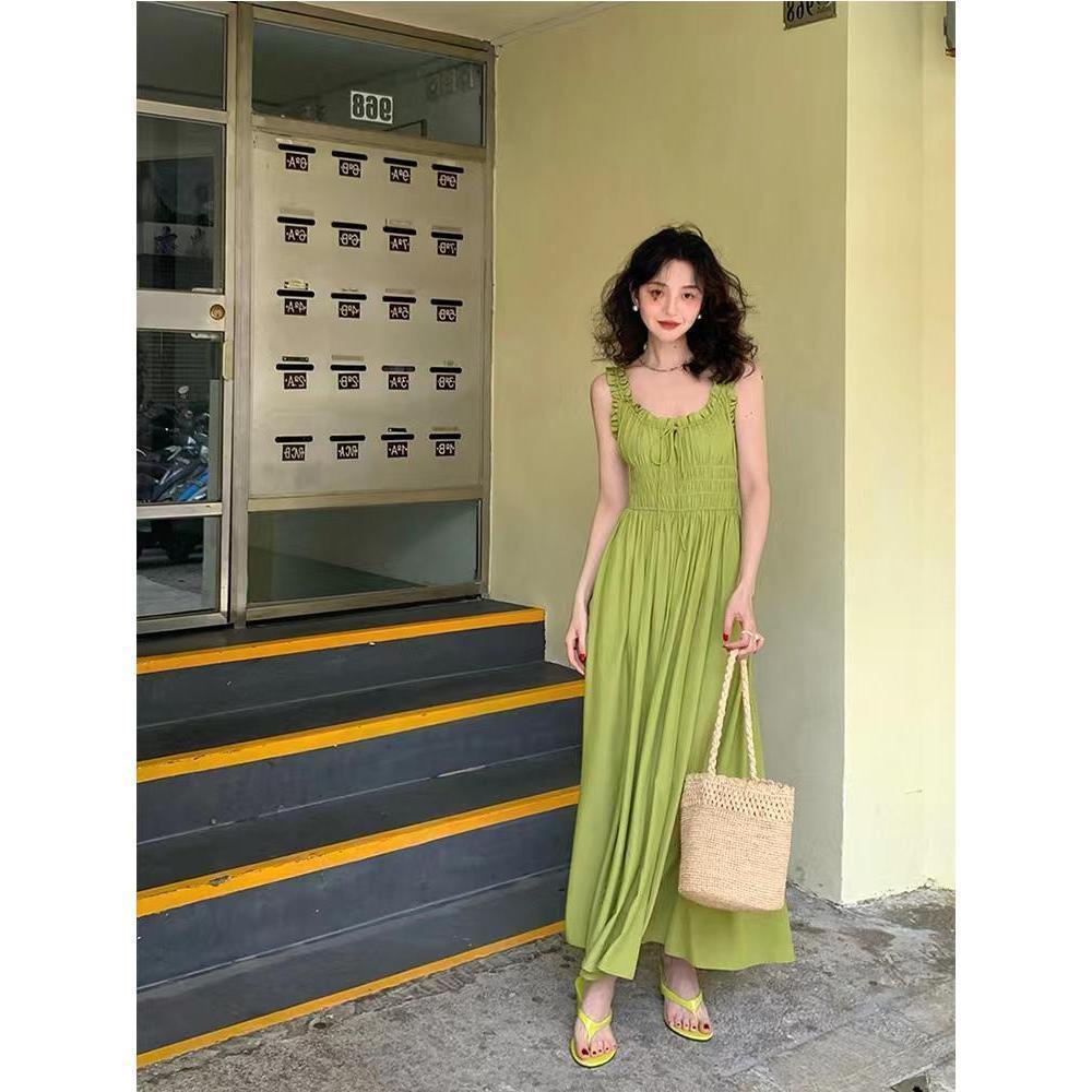 Đầm Hai Dây Dáng Dài Ôm Eo Phong Cách Pháp Cổ Điển Thời Trang Mùa Hè Chất Lượng Cao Cho Nữ