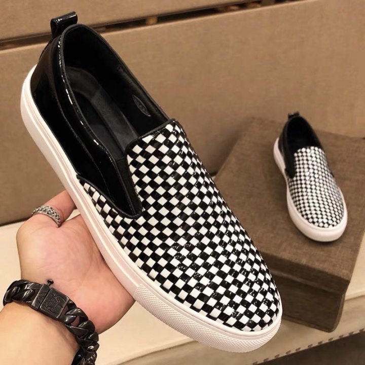 BOSS SHOES Giầy lười da nam kẻ đen trắng karo mới giầy nam thời trang đi làm đi chơi phong cách cá tính lịch