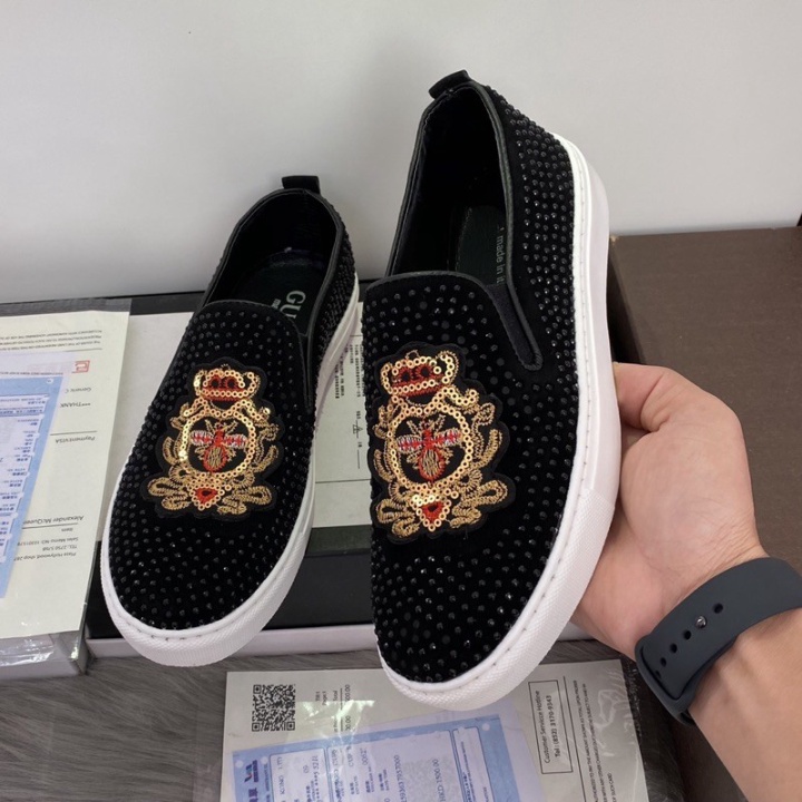 BOSS SHOES Giầy lười đính đá 0ng hoa đỏ mác kimsa mới giầy nam thời trang đi làm đi chơi phong cách cá tính n