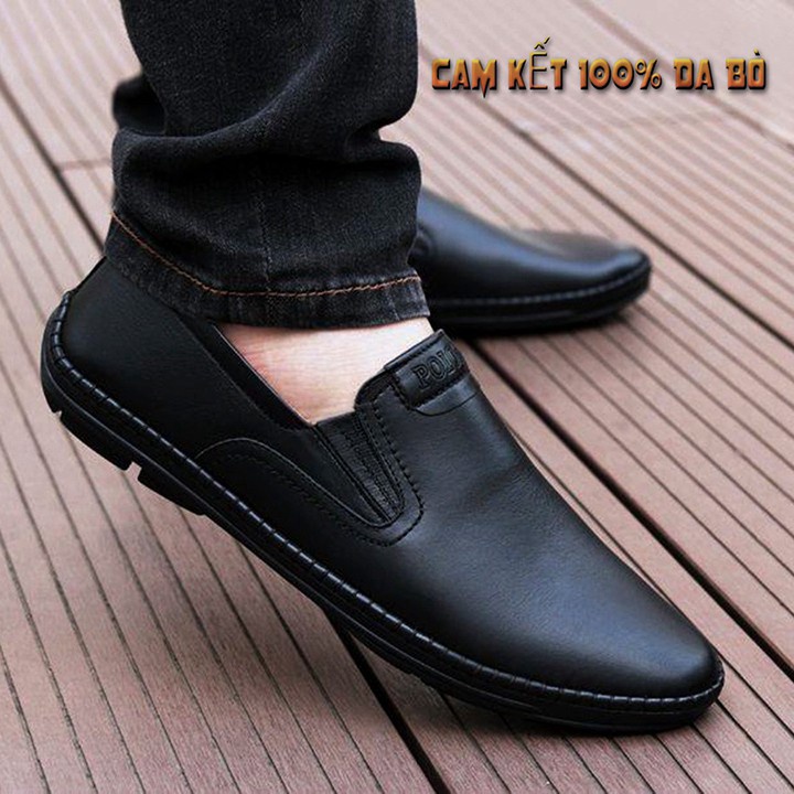BOSS SHOES Giầy lười da mọi Clacc khâu cho nam màu đen