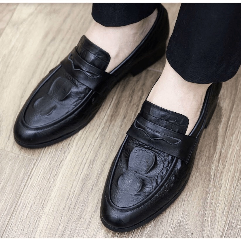 BOSS SHOES Giày lười nam DẬP VÂN CÁ SẤU phụ kiện đai thủng ngang đơn giản sang trọng mẫu mới đẹp lịch sự
