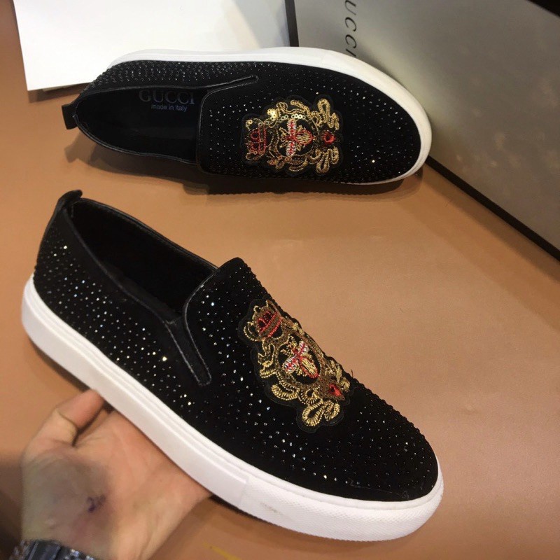 BOSS SHOES Giầy lười đính đá 0ng hoa đỏ mác kimsa mới giầy nam thời trang đi làm đi chơi trẻ trung mẫu đi họ