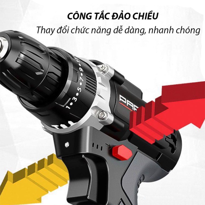 Máy khoan tay bắt vít, Máy khoan pin 12v 100% lõi đồng 2 cấp độ có đèn