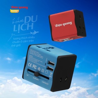 Ổ cắm đa năng du lịch quốc tế Điện Quang, 2 cổng sạc USB 1380W 5V 2.1A