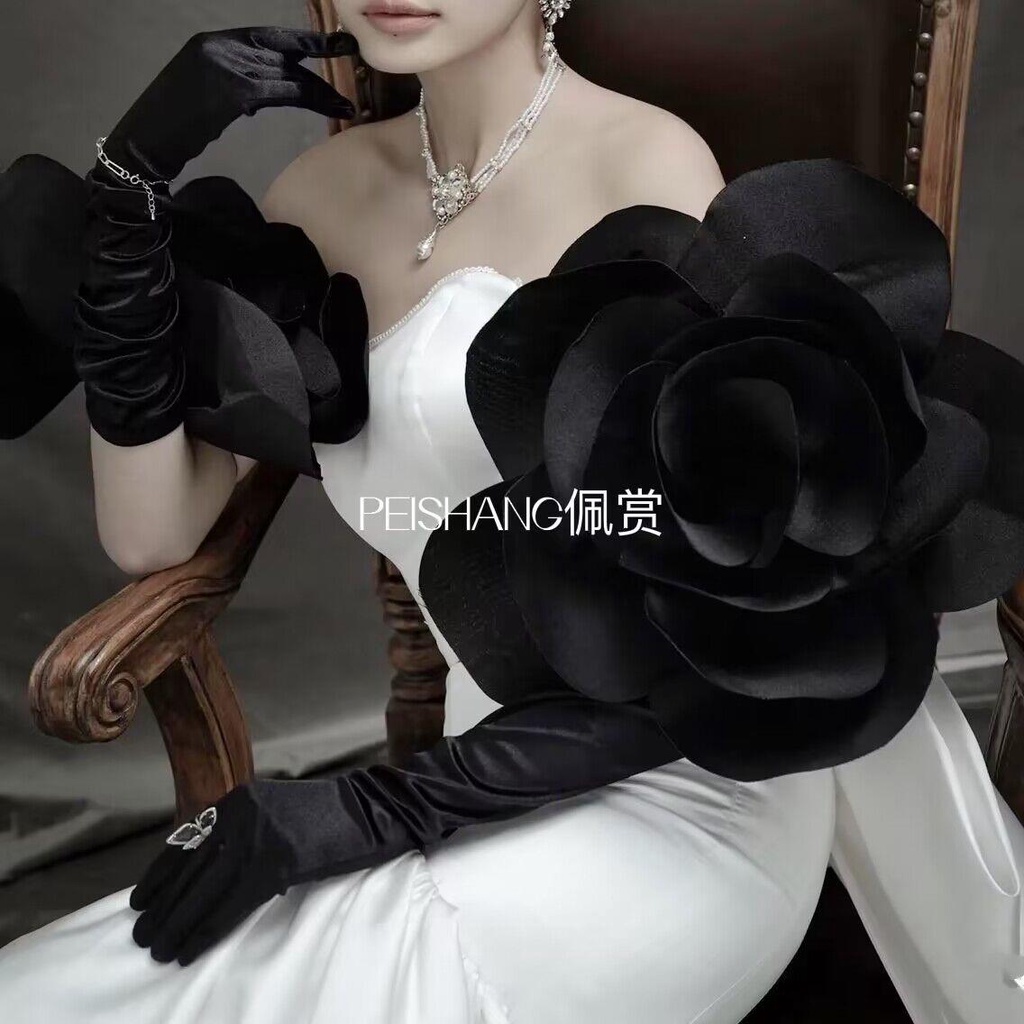 Găng Tay Hoa Dài handmade Màu Đen Dùng Làm Đạo Cụ Chụp Ảnh Cưới / Biểu Diễn