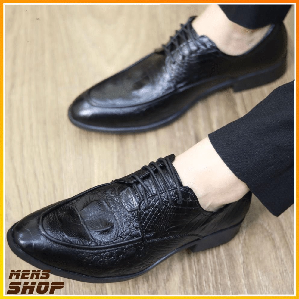 ⚜️ 𝔹𝕆𝕊𝕊 𝕊ℍ𝕆𝔼𝕊 Giày tây nam buộc dây in vân cá sấu mẫu mới lịch sự thời trang đi học đi chơi đi làm