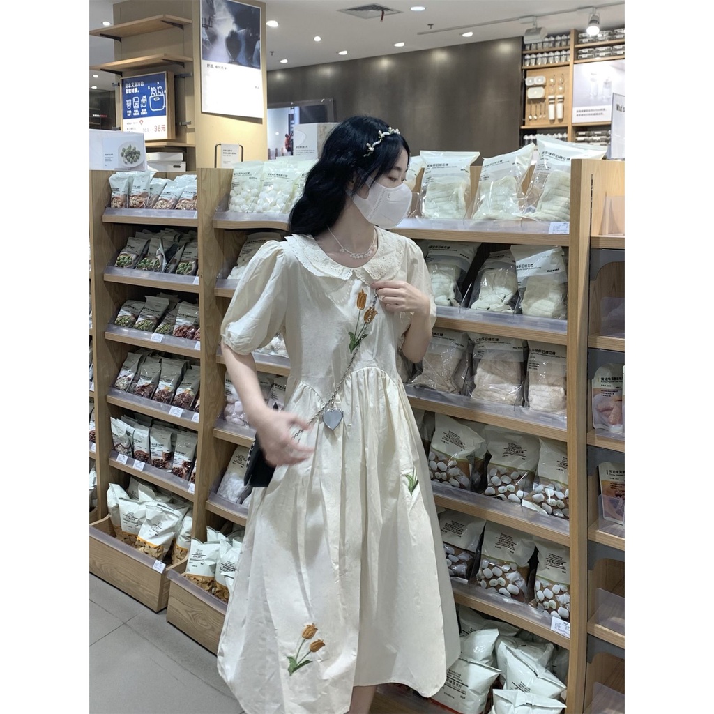 Đầm Cổ Búp Bê Phối Ren Thời Trang Mùa Hè Cho Nữ