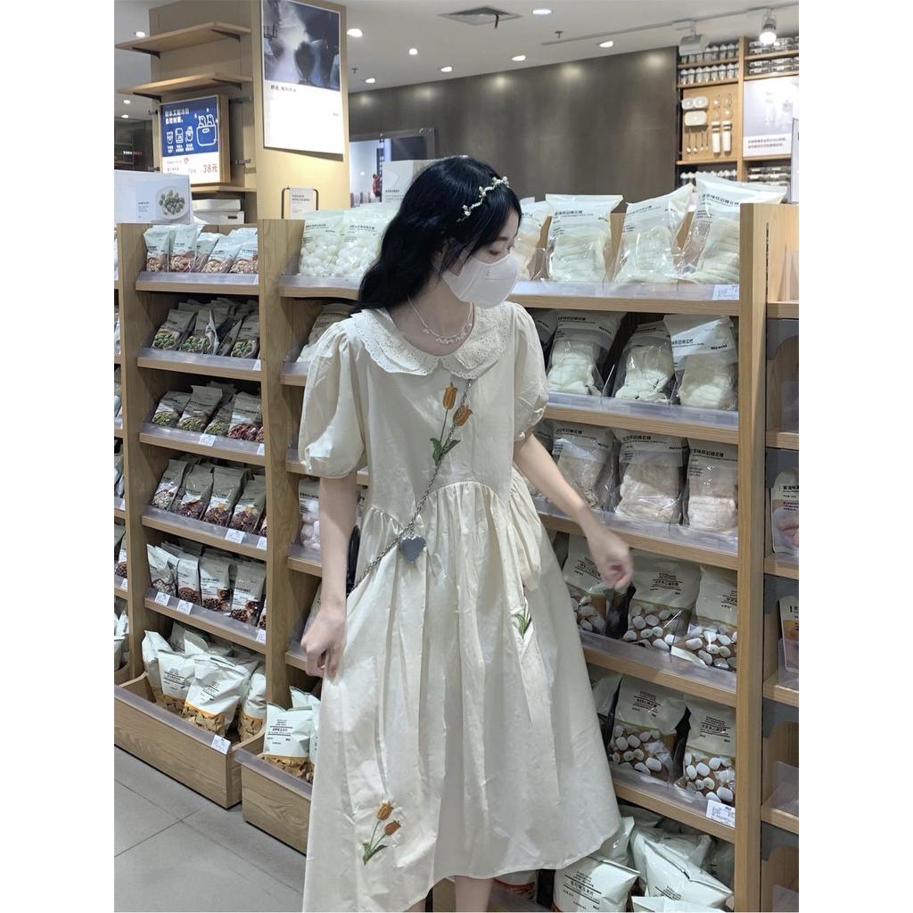 Đầm Cổ Búp Bê Phối Ren Thời Trang Mùa Hè Cho Nữ