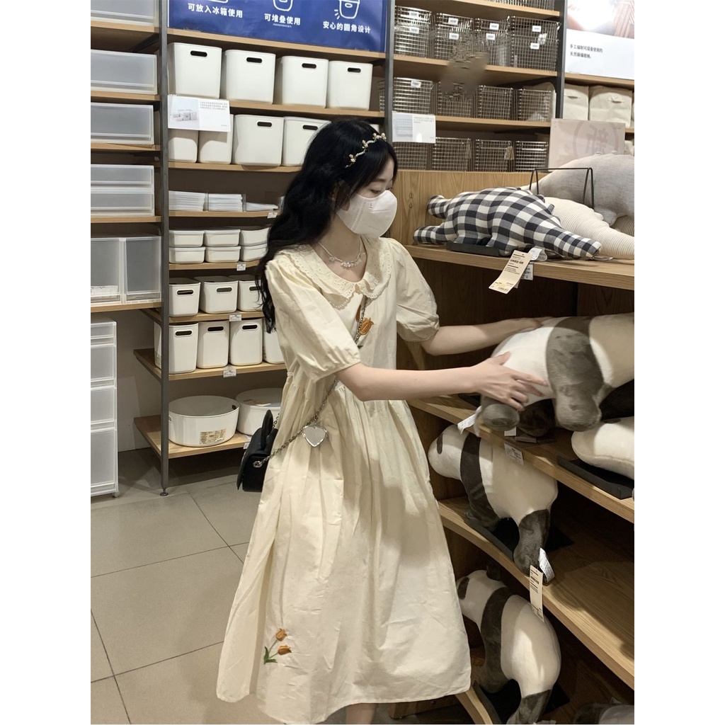 Đầm Cổ Búp Bê Phối Ren Thời Trang Mùa Hè Cho Nữ