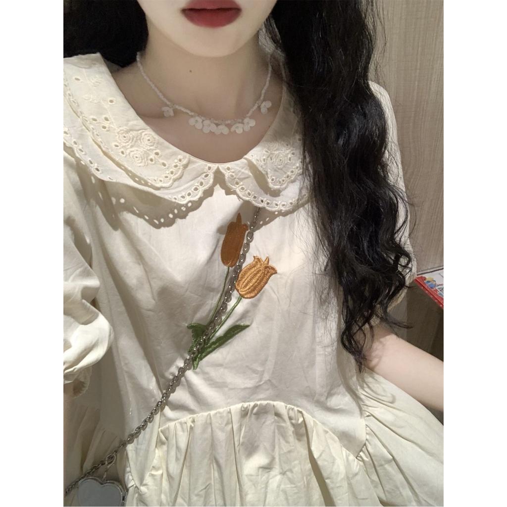 Đầm Cổ Búp Bê Phối Ren Thời Trang Mùa Hè Cho Nữ