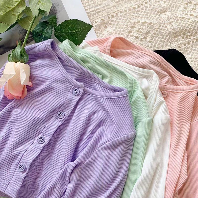 Áo Khoác Cardigan Dệt Kim Tay Dài Bằng Lụa Lạnh Màu Sắc Kẹo Ngọt Phong Cách Hàn Quốc Thời Trang Mùa Hè Cho Nữ#0413