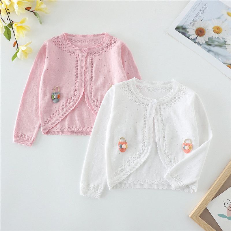 Áo Khoác Cardigan Dệt Kim Chống Nắng Thoáng Khí Thiết Kế Một Nút Thời Trang Mùa Hè Cho Bé Gái#0413