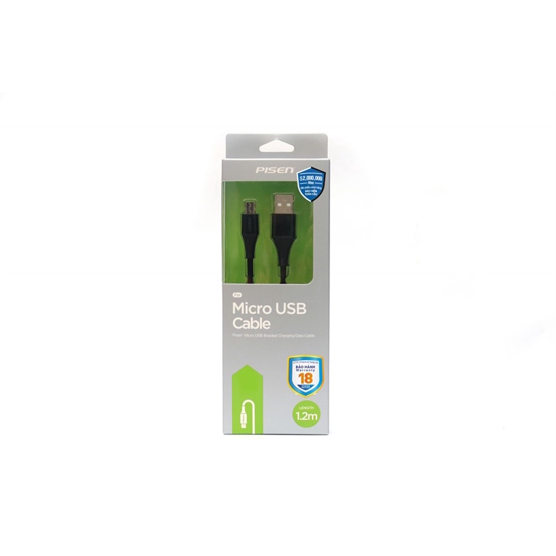 Cáp PISEN Micro USB 2.4A braided 1200m(Anti-break) - (MU18-1200) , đen ma thuật