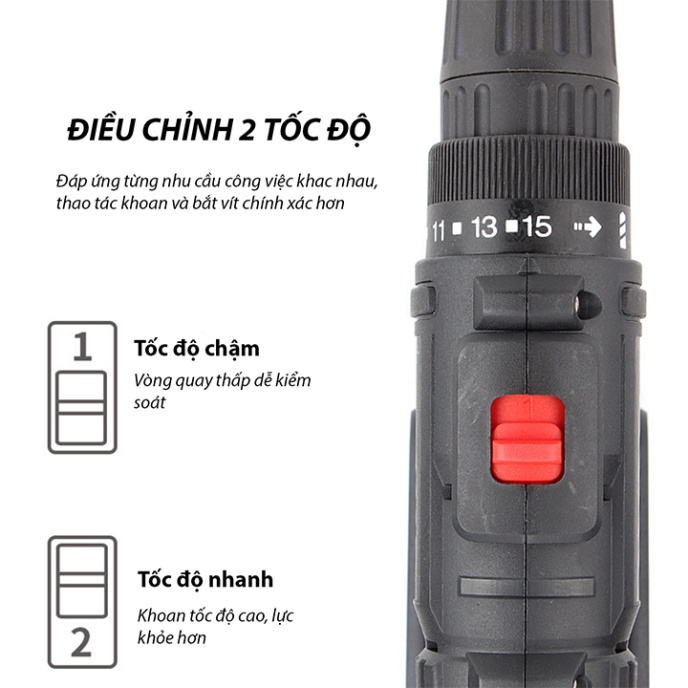 Máy khoan bắt vít cầm tay đa năng 12V 2 cấp độ có đèn chiếu sáng [BH 12 Tháng]
