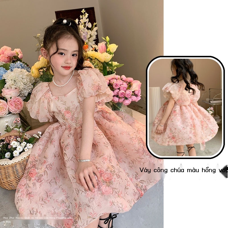 Mùa hè ngắn tay công chúa đầm/váy trẻ em trung bình lớn/váy trẻ em