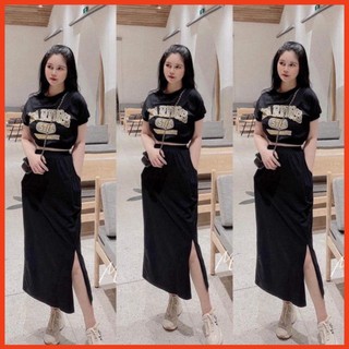 Bộ chân váy áo nữ warriors , áo váy nữ xẻ vạt chất cotton 3 màu x038 trang stores