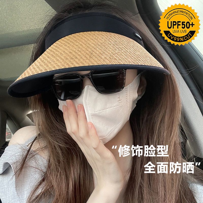 Mũ Lưỡi Trai Nửa Đầu Chống Nắng Tia uv Màu Đen Keo Dán Lớn Thời Trang Mùa Hè Cho Nữ