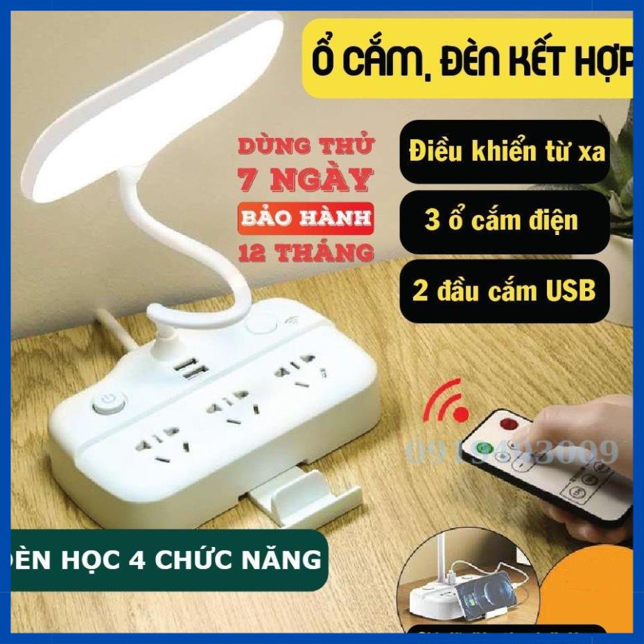 Đèn học để bàn bàn đa năng 3 chế độ đèn,3 ổ cắm điện,2 cổng sạc điện thoại, giá đỡ điện thoại Bảo hành 12T TÀI SHOP