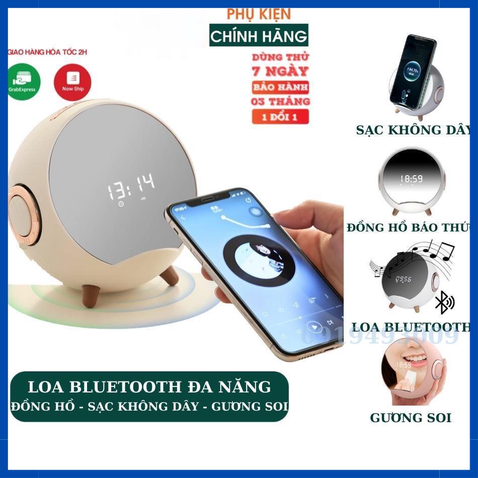 Loa bluetooth thông minh, Kiêm sạc không dây, Đồng hồ báo thức Mặt gương màn hình led đa chức năng TÀI SHOP