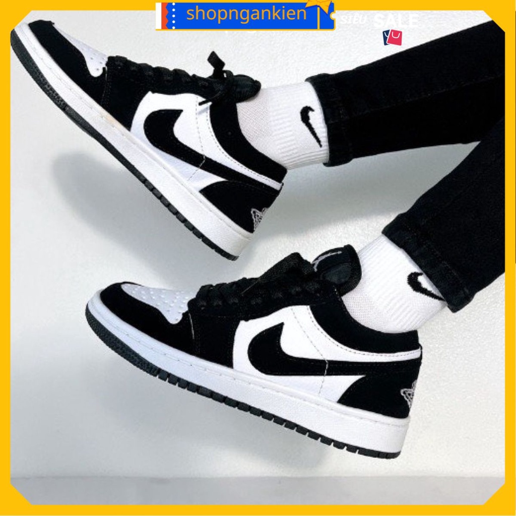 Giày Jordan đen trắng cổ thấp, Giày thể thao JD1 Panda đen trắng bản cao cấp đủ size 36-43, tặng box bill