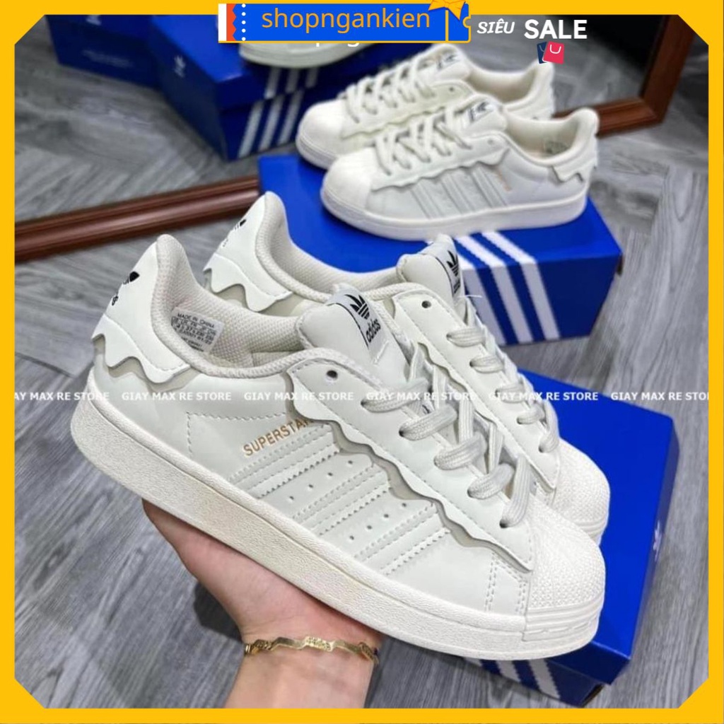 Giày thể thao  Adidas mũi sò trắng Superstar , das sò trắng 3 sọc dành cho nữ full box bill
