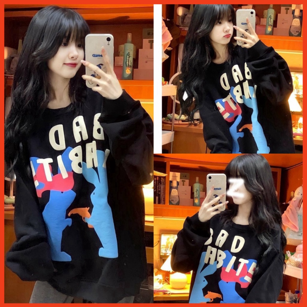 Áo Sweater Nỉ Nữ Thỏ Xanh dưới 65kg - Áo Thun Nữ Dáng Thụng In Hình G0229 trang stores