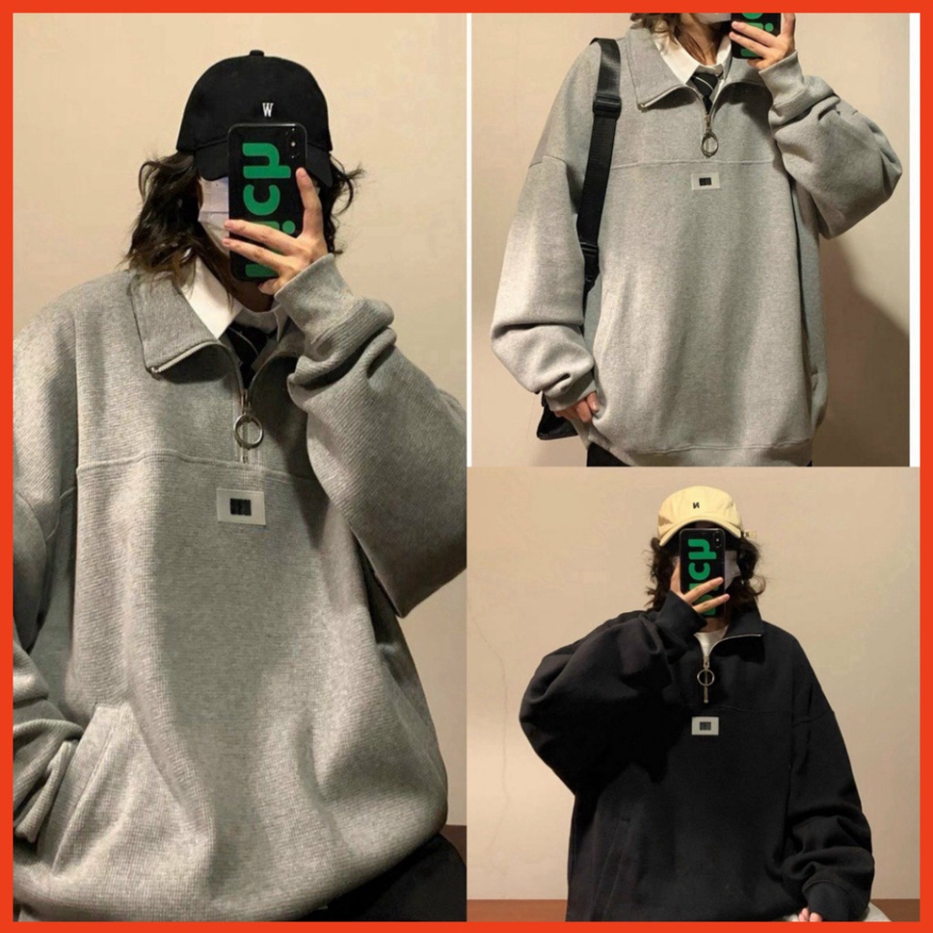 Áo Nam Nữ Sweater Zip Unisex Logo Ngực 2 Màu - Áo Nỉ Cổ Cao Dáng Thụng G0240 trang stores