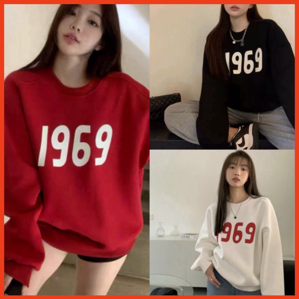 Áo Thun Unisex Sweater Nỉ 1969, 3 Màu 65kg - Áo Dài Tay Dáng Rộng G088 trang stores