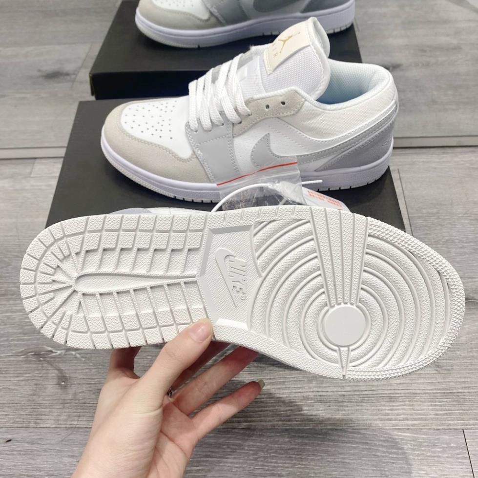 Giày 𝐉𝐨𝐫𝐝𝐚𝐧 1 low paris màu xám gót xanh nam nữ, Giày sneaker JD 1 paris cổ thấp bản đẹp