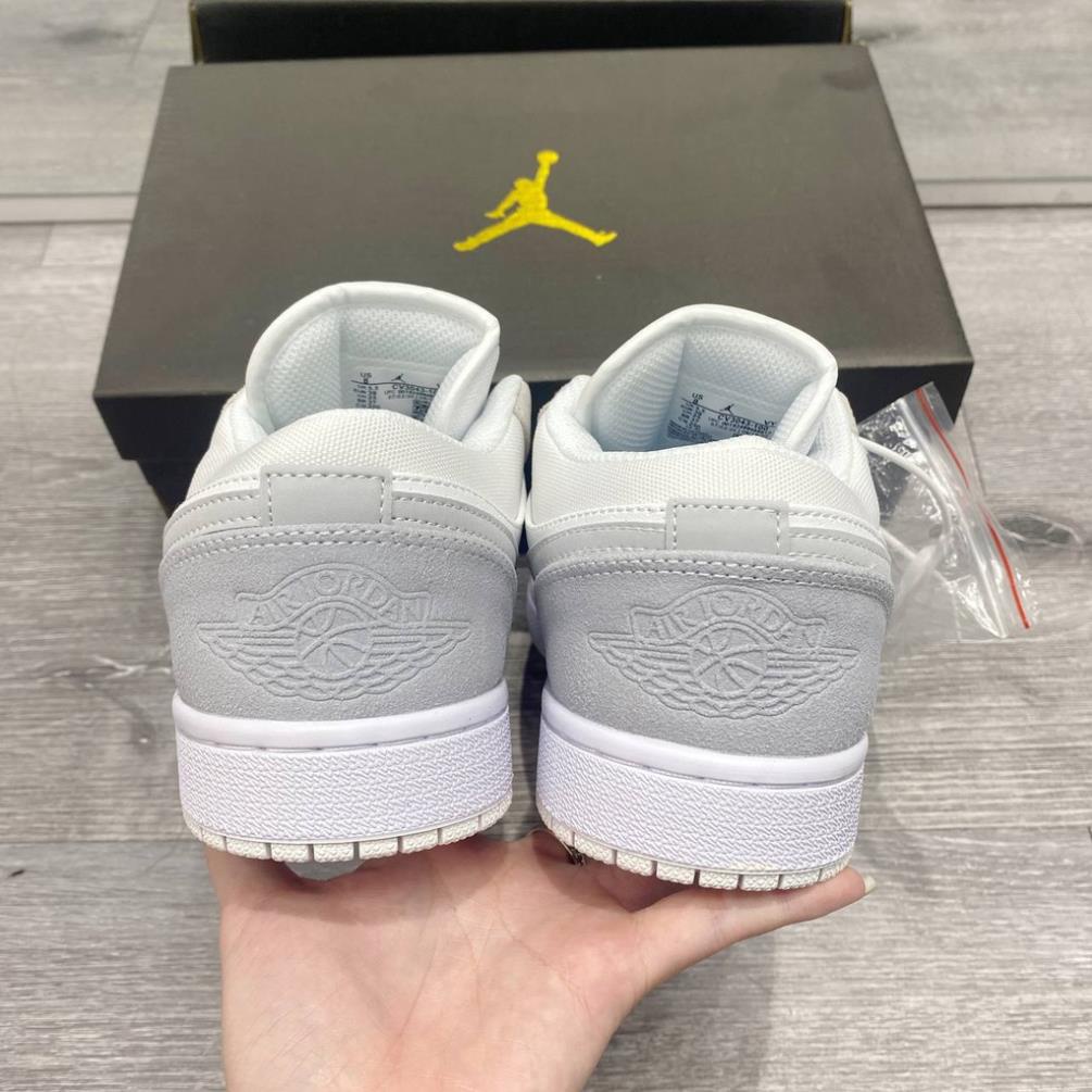 Giày 𝐉𝐨𝐫𝐝𝐚𝐧 1 low paris màu xám gót xanh nam nữ, Giày sneaker JD 1 paris cổ thấp bản đẹp