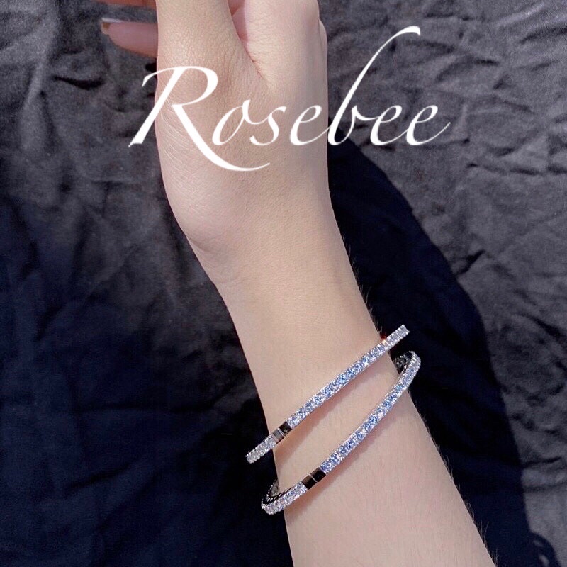 Vòng tay nữ full đá 2li5 mạ bạch kim dáng mảnh nhỏ dễ đeo