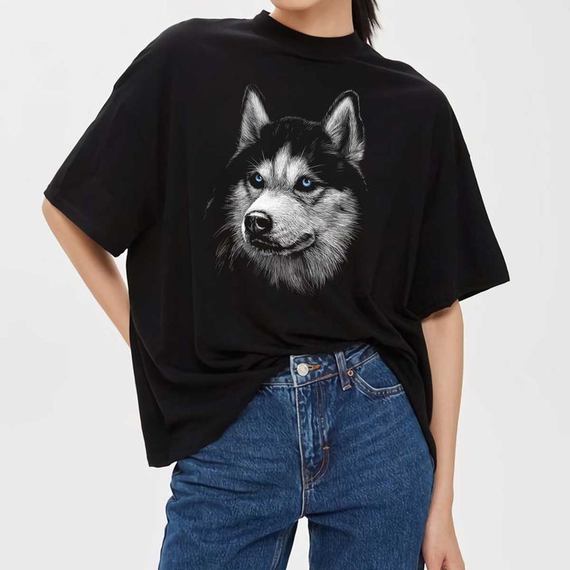 áo thun unisex in hình mặt chó sói size XS-3XL chất liệu cotton, Có nhận in hình ảnh lên áo theo yêu cầu