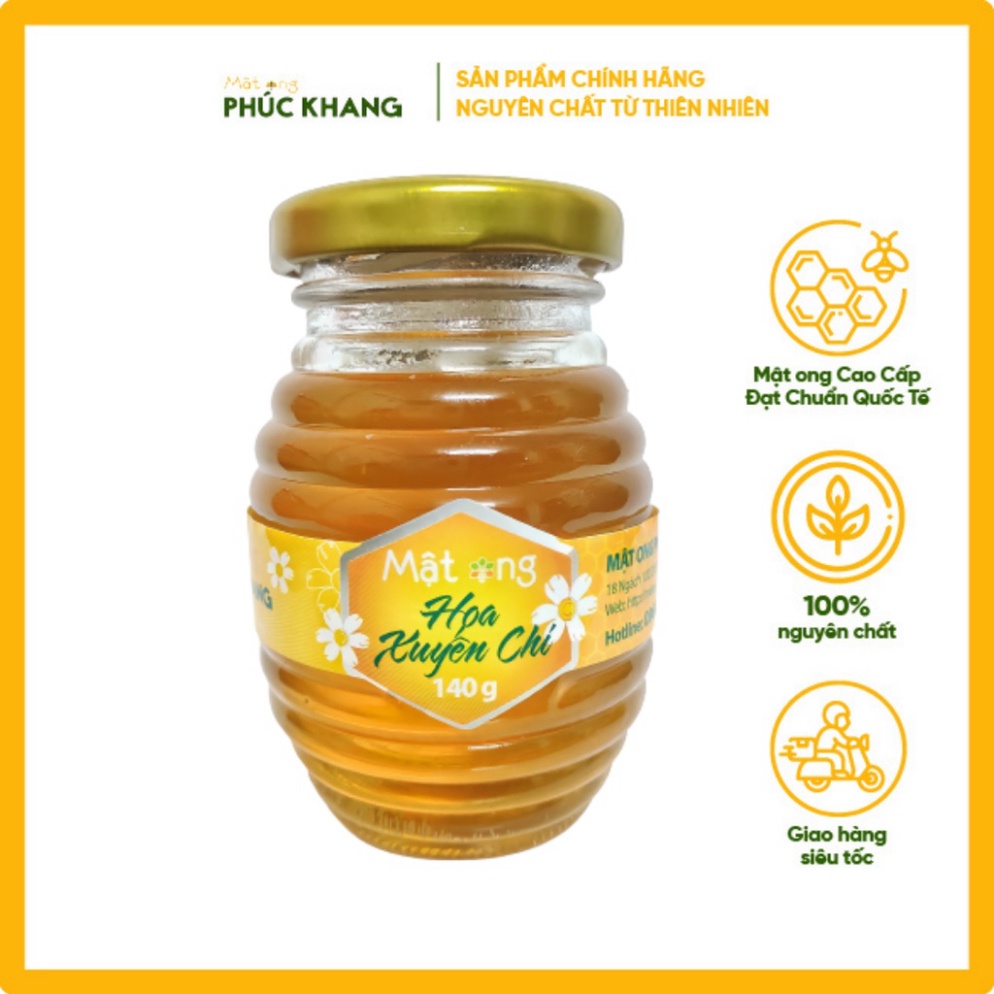 Mật ong nguyên chất hoa xuyến chi Phúc Khang 140g - Hũ thủy tinh cao cấp - Tặng hộp trà sâm hàn quốc khi mua 3 hũ