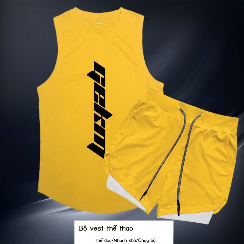 ◇▨Bộ đồ thể thao nam mùa hè vest không tay lụa băng thoáng khí nhanh khô quần áo chạy bóng rổ quần năm điểm buổi sáng bộ