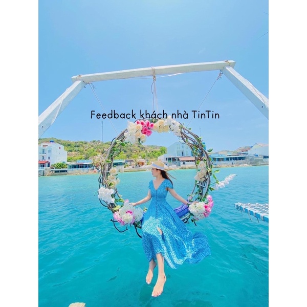 Đầm maxi hoa nhí xanh hở lưng cực vintage nàng thơ lên hình chất chill