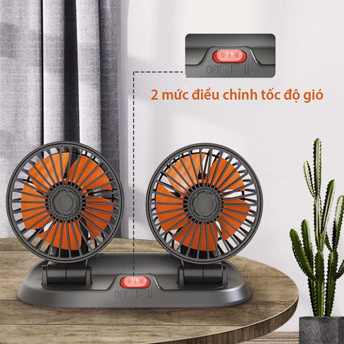Quạt đôi mini xoay dùng trên ô tô USB 12V/24V 5.5 Inch Bàn Làm Việc