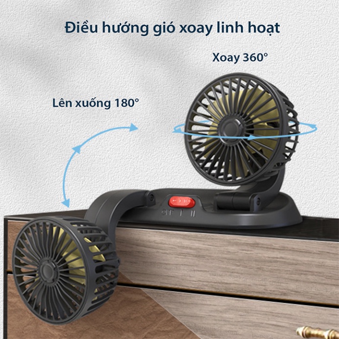 Quạt đôi mini xoay dùng trên ô tô USB 12V/24V 5.5 Inch Bàn Làm Việc