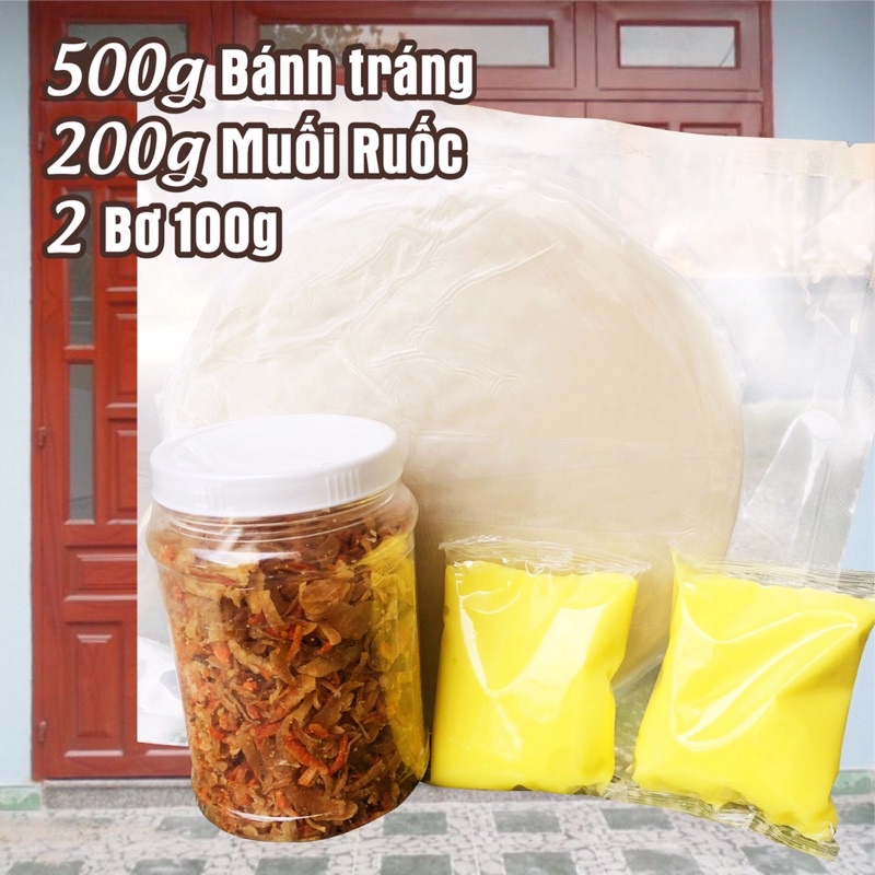 Combo bánh tráng phơi sương 500g muối tép hành phi bơ trứng gà