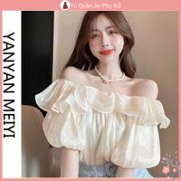 O S Mi N L A M Qu C Quy N Áo Sơ Mi Voan Trễ Vai Màu Trơn Thiết Kế Cảm Giác Ngọt Ngào Mùa Hè Cho Nữ