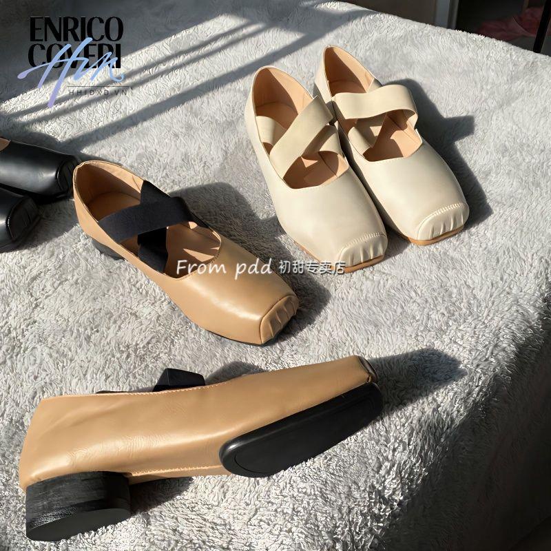 Giày Múa Ba Lê Mũi Vuông Đế Bằng Thắt Dây Chéo Phong Cách Retro Dành Cho Nữ